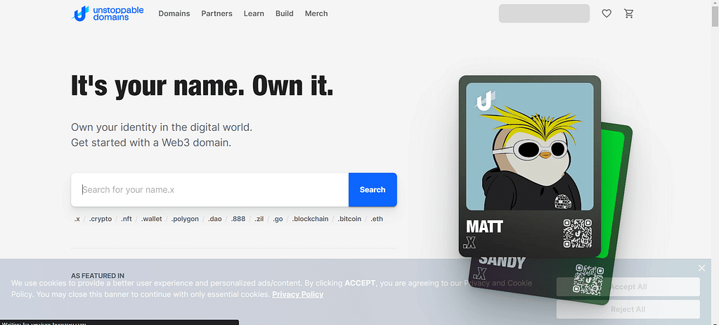 Unstoppable domains-homepage