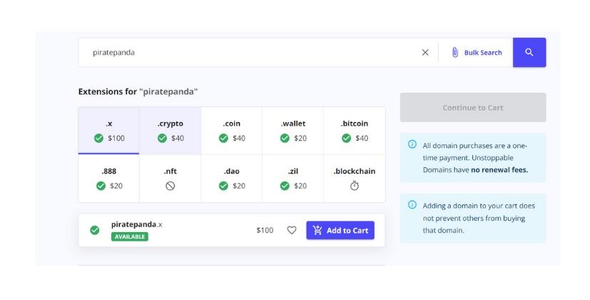 unstoppable domains buying page