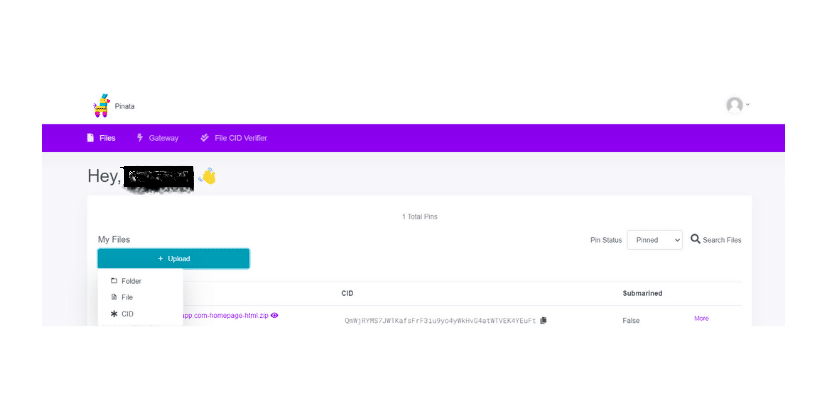 upload html to pinata.cloud